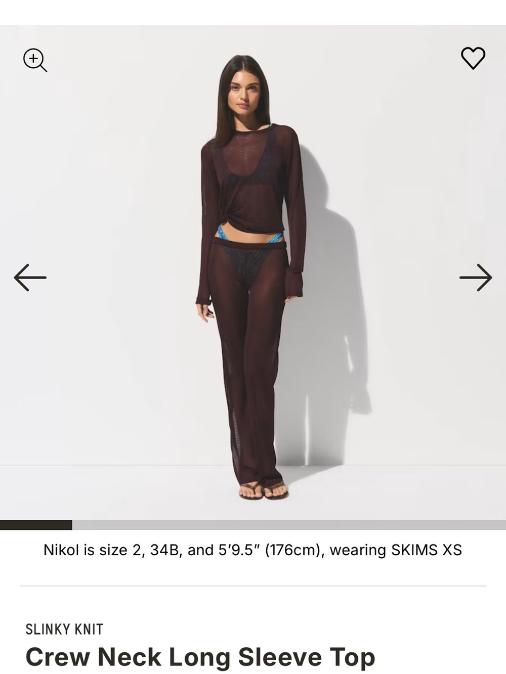 SKIMS Women's Sheer Crew Neck Long Sleeve Top  - Deep Plum